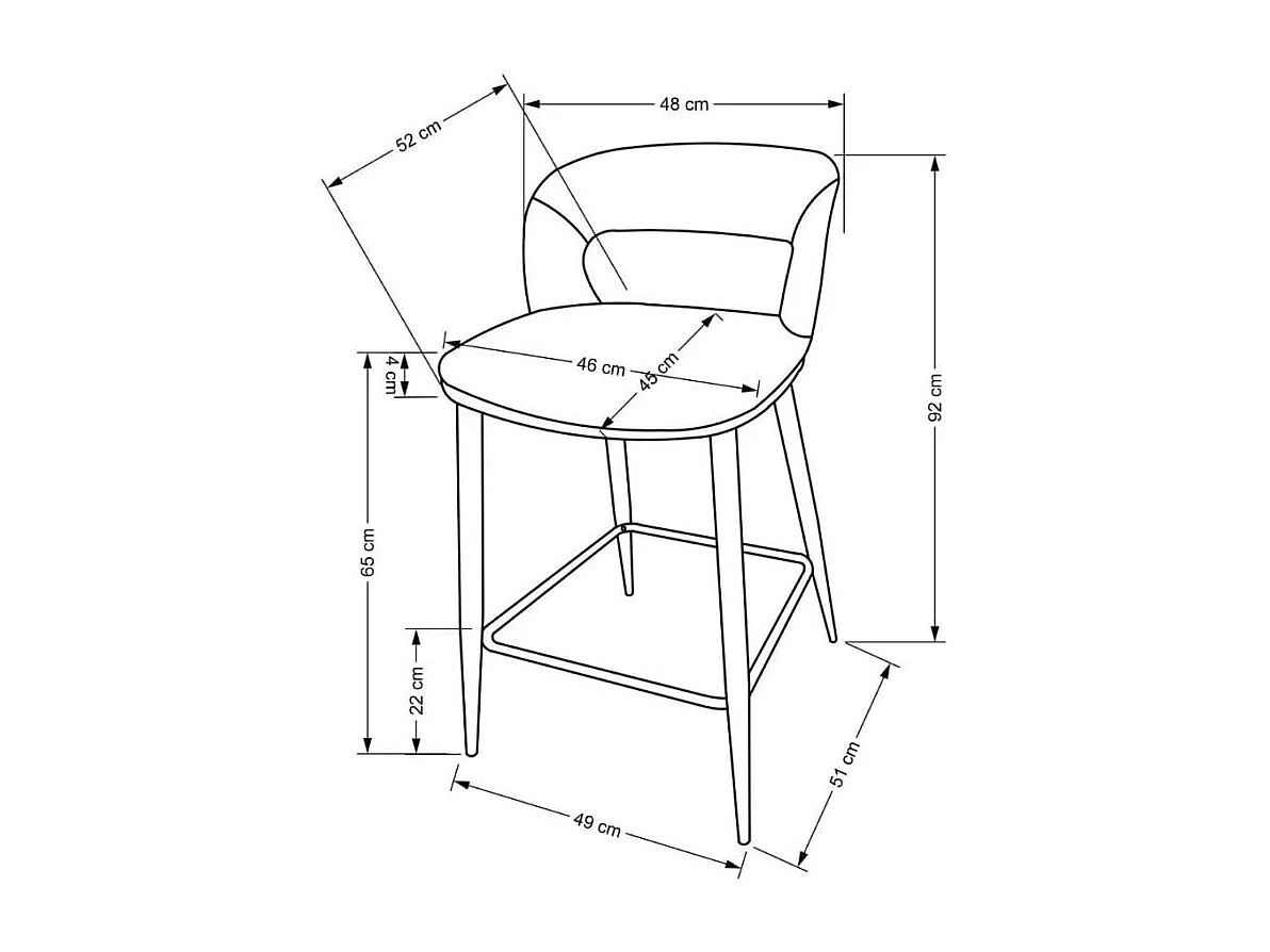 Chaise de bar en tissu beige avec pieds en métal aspect noyer Souad