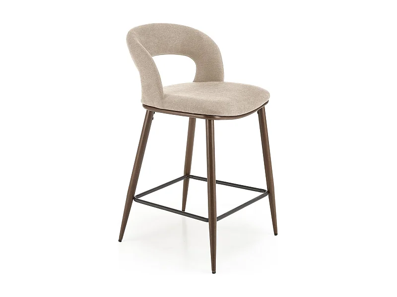 Chaise de bar en tissu beige avec pieds en métal aspect noyer Souad