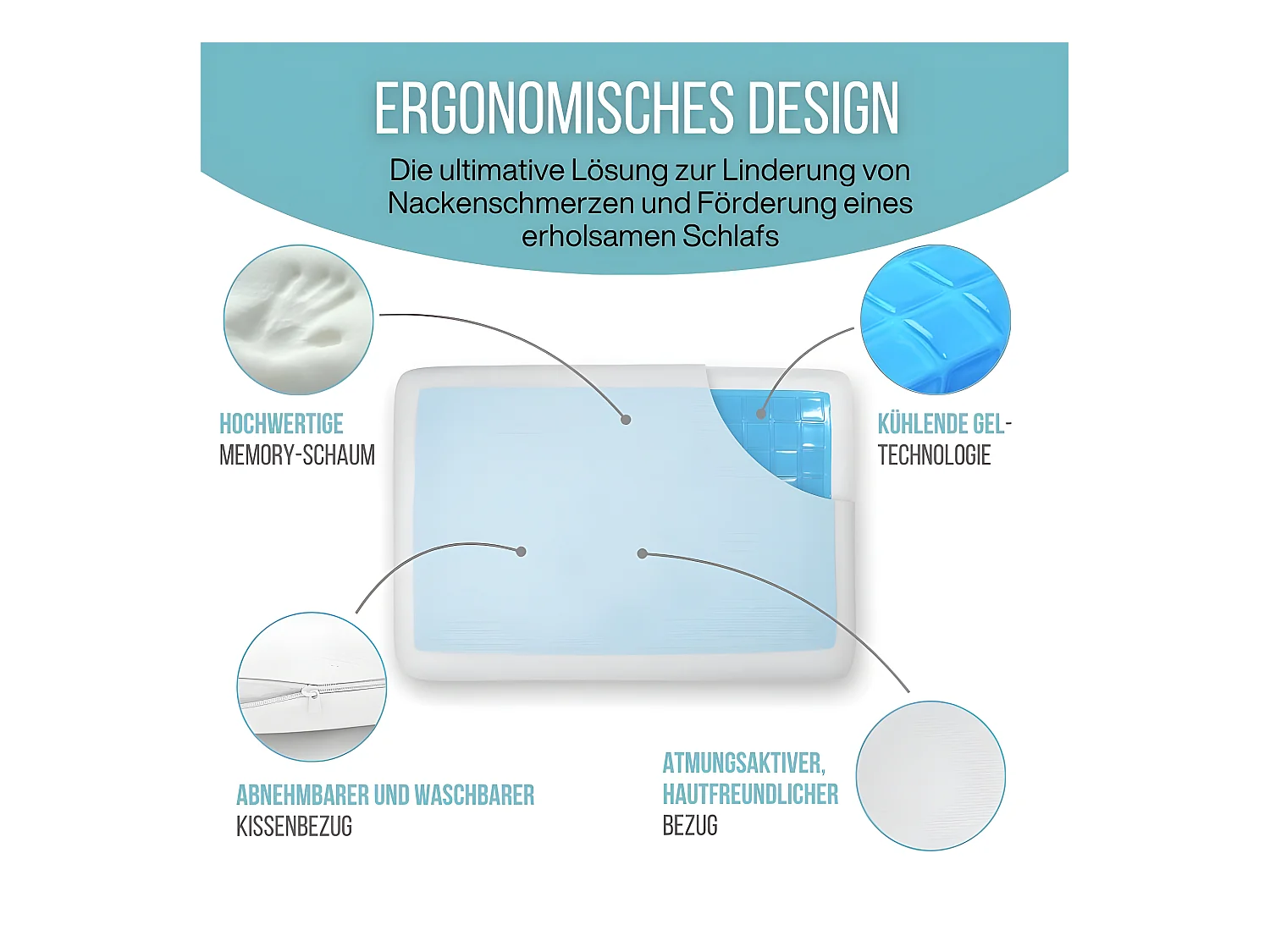 Almohada Gel Refrescante Rectangular 60x40, Doble Cara, Ergonómica, Espuma de Memoria - ConfortGel