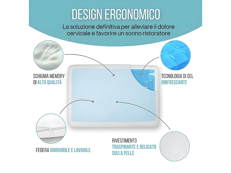 Oreiller Gel Rafraîchissant Rectangulaire 60x40 Double Face, Ergonomique - ConfortGel