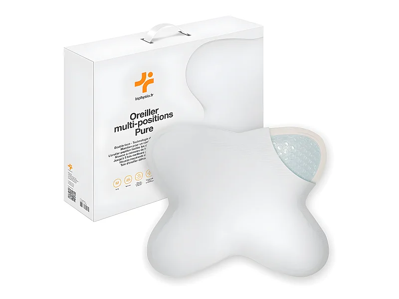 Oreiller Papillon Rafraîchissant 53x43 Double Face, Gel Refroidissant, Mémoire de Forme- PURE