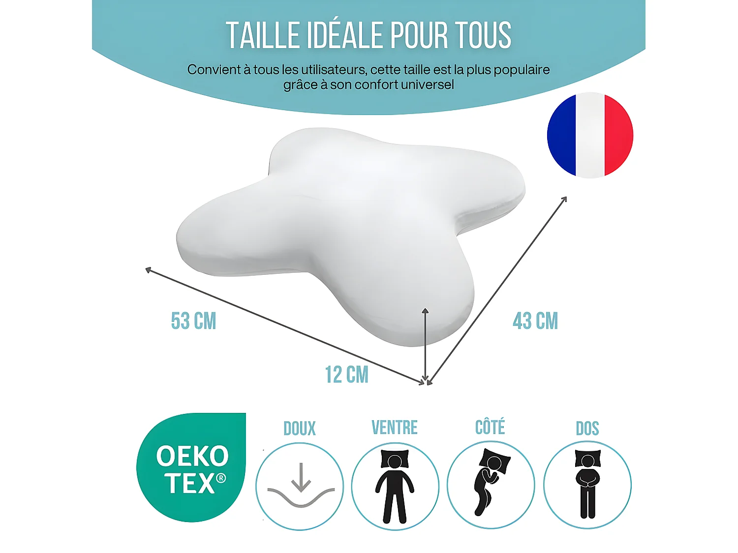 Kühlendes Schmetterlingskissen 53x43, Doppelseitig, Gelkühlung, Memory-Schaum - PURE