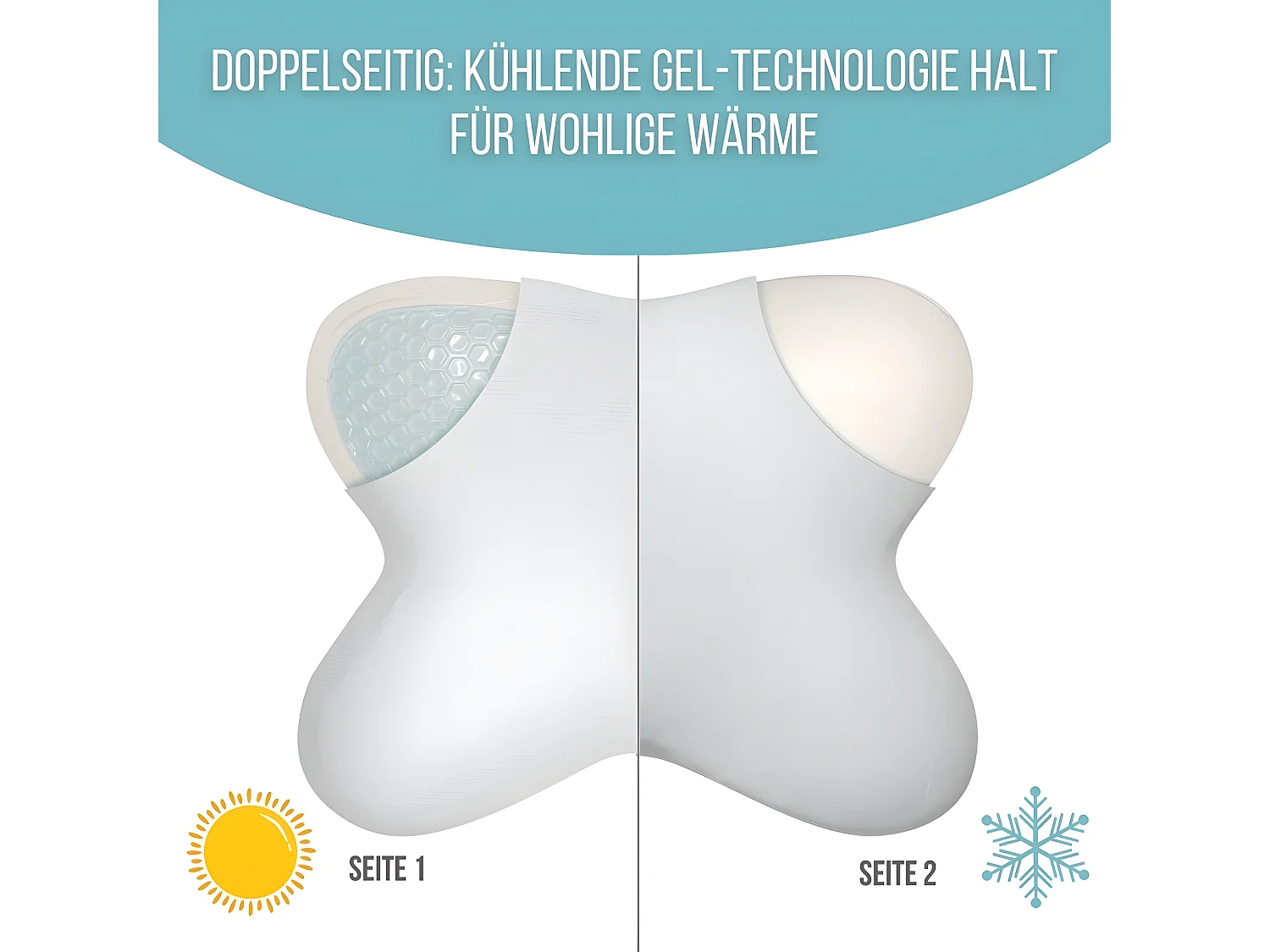 Kühlendes Schmetterlingskissen 53x43, Doppelseitig, Gelkühlung, Memory-Schaum - PURE