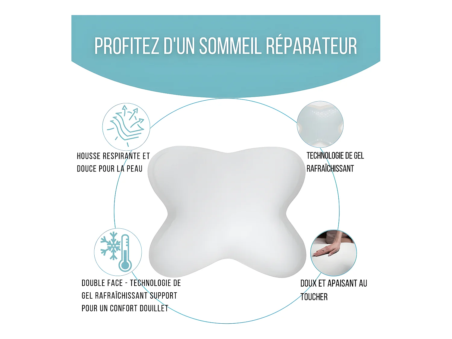 Almohada Mariposa Refrescante 53x43, Doble Cara, Gel Refrescante, Espuma de Memoria - PURE