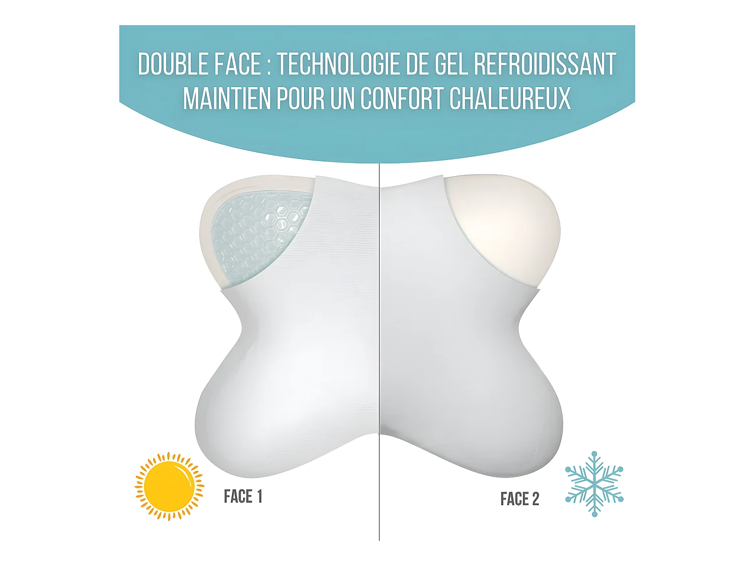 Almohada Mariposa Refrescante 53x43, Doble Cara, Gel Refrescante, Espuma de Memoria - PURE