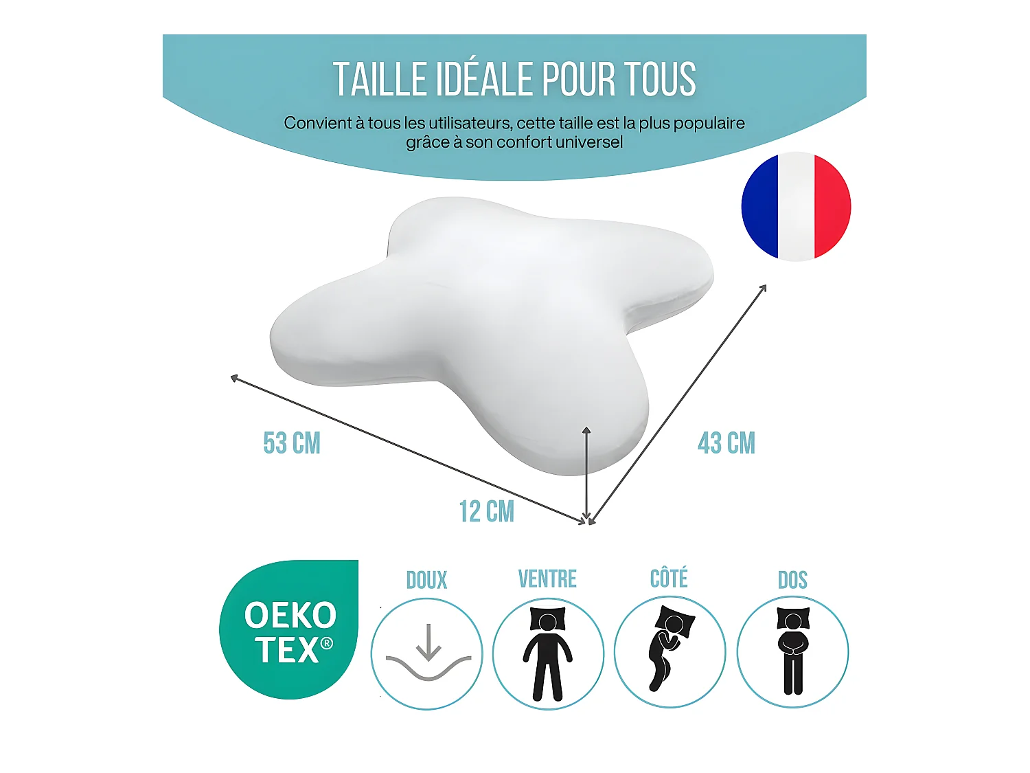 Almohada Mariposa Refrescante 53x43, Doble Cara, Gel Refrescante, Espuma de Memoria - PURE