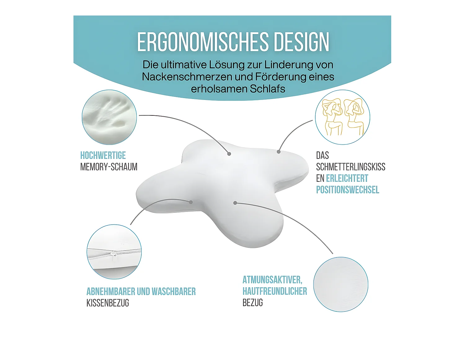 Almohada Mariposa Refrescante 53x43, Doble Cara, Gel Refrescante, Espuma de Memoria - PURE