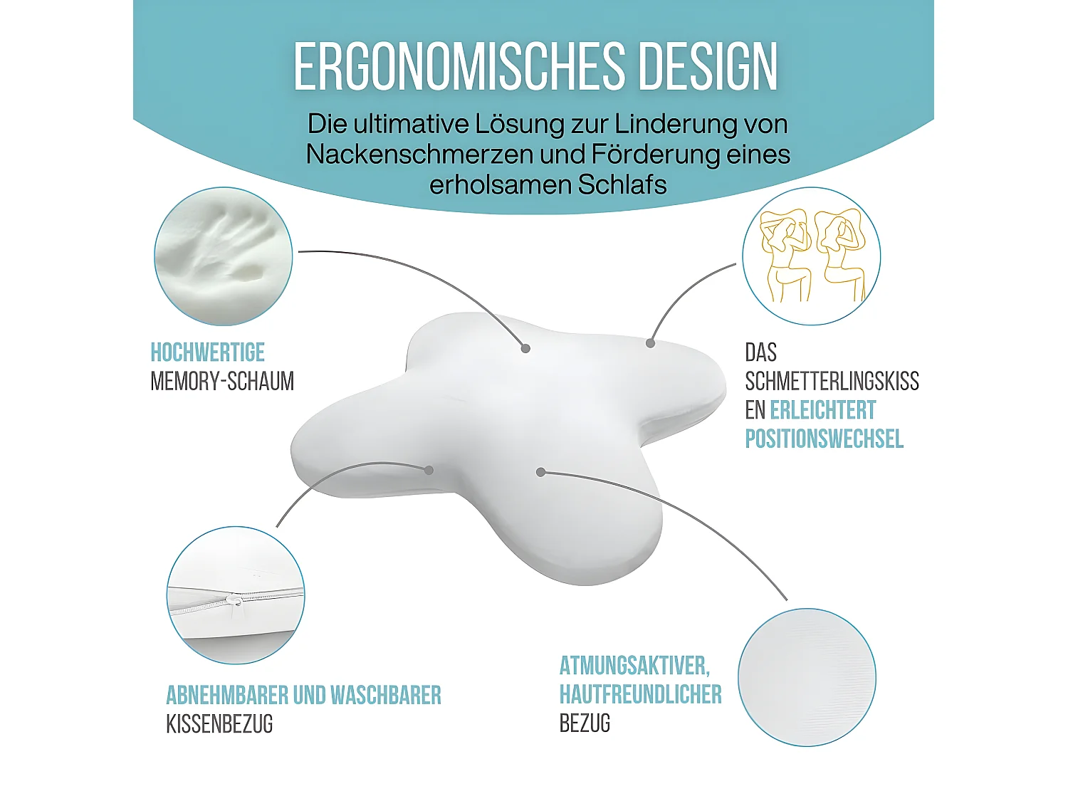 Oreiller Papillon Rafraîchissant 53x43 Double Face, Gel Refroidissant, Mémoire de Forme- PURE