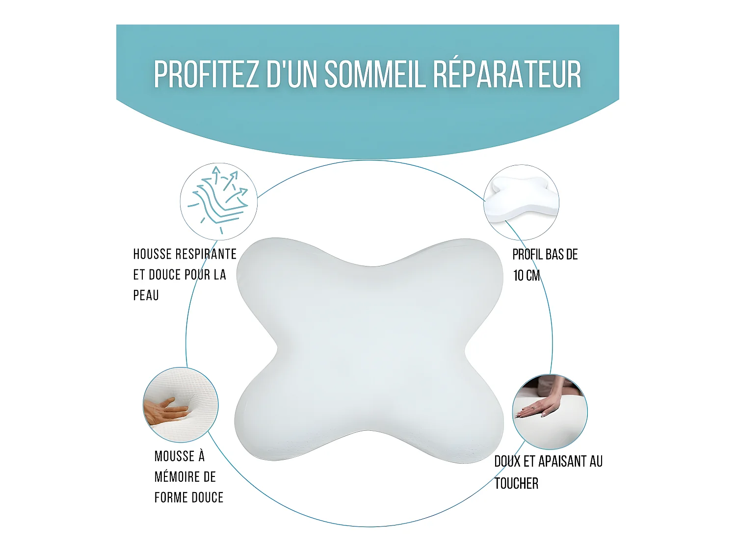 Cuscino Farfalla Piatto 56x46, Memory Foam, Profilo Basso 10 cm, Multi-posizione, Fodera in Cotone