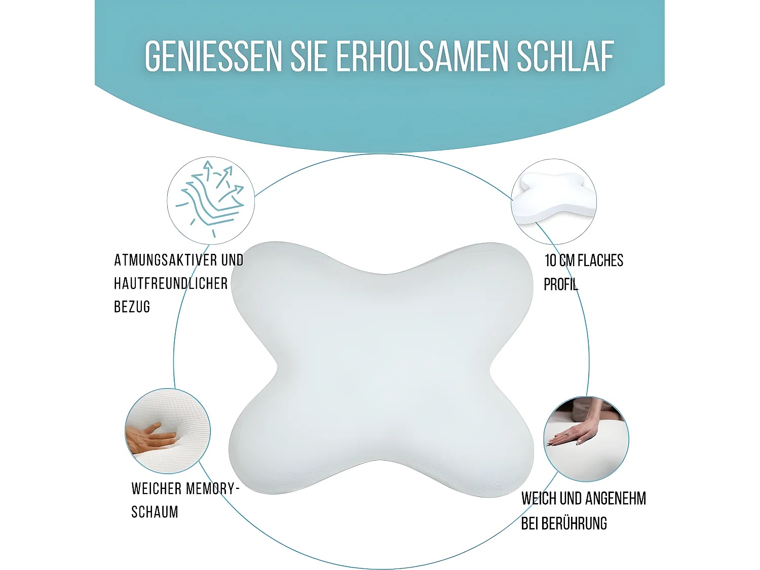 Cuscino Farfalla Piatto 56x46, Memory Foam, Profilo Basso 10 cm, Multi-posizione, Fodera in Cotone