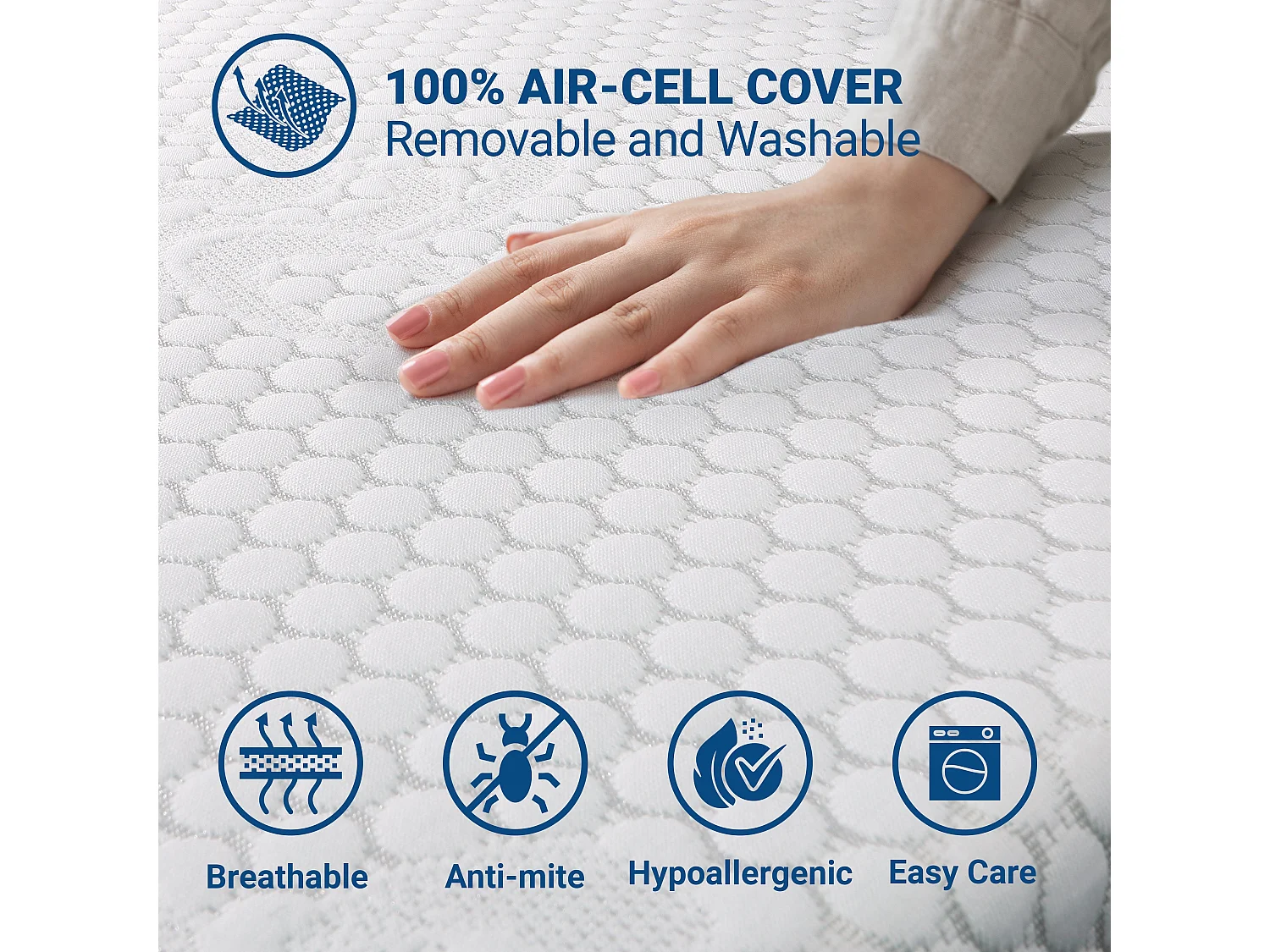Surmatelas en mousse à mémoire de forme pour matelas double | Surmatelas de 6 cm | Surmatelas déhoussable | Antibactérien et antifongique | 165 x 190