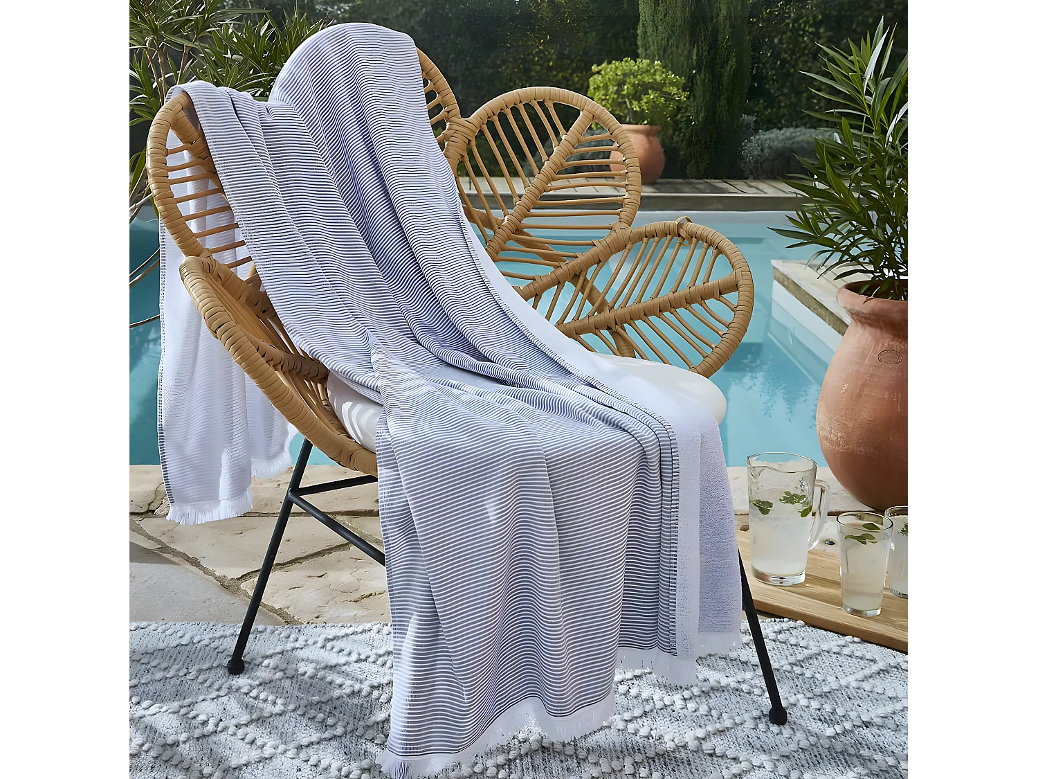 AMAL - Fouta Coton tissé + éponge 95 x 180 cm Coloris Galet