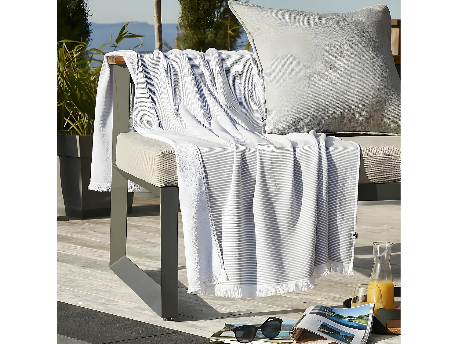 AMAL - Fouta Coton tissé + éponge 95 x 180 cm Coloris Galet