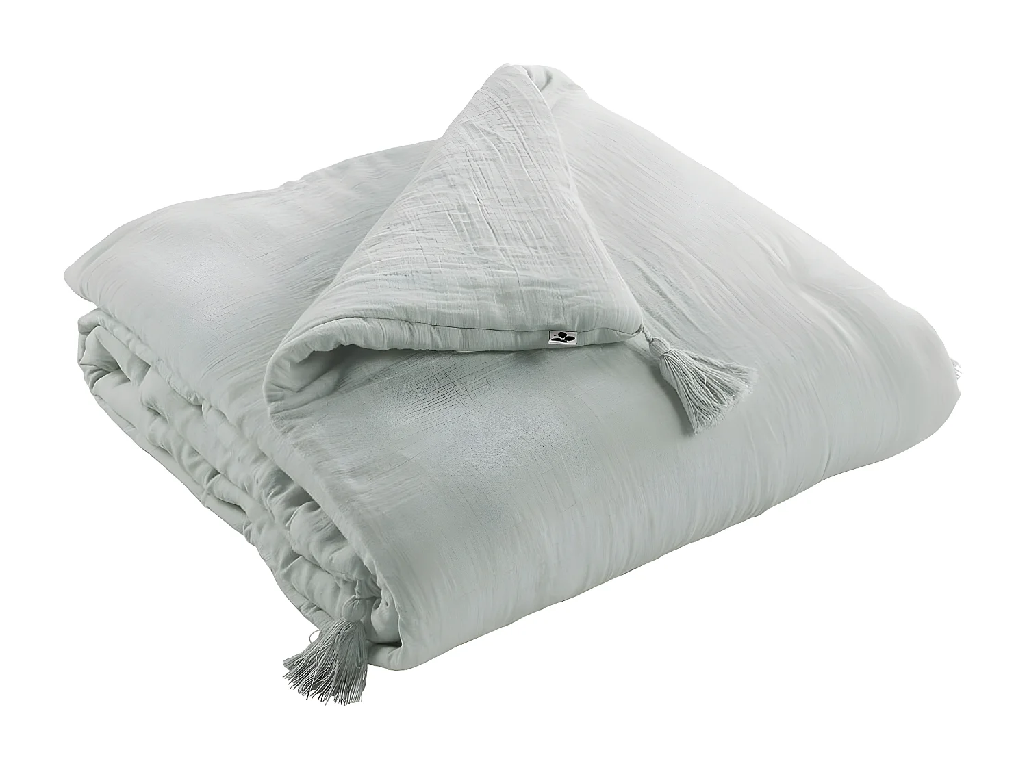 OUREA - Couvre-pied 150x150cm Capitonné Gaze de Coton Eucalyptus