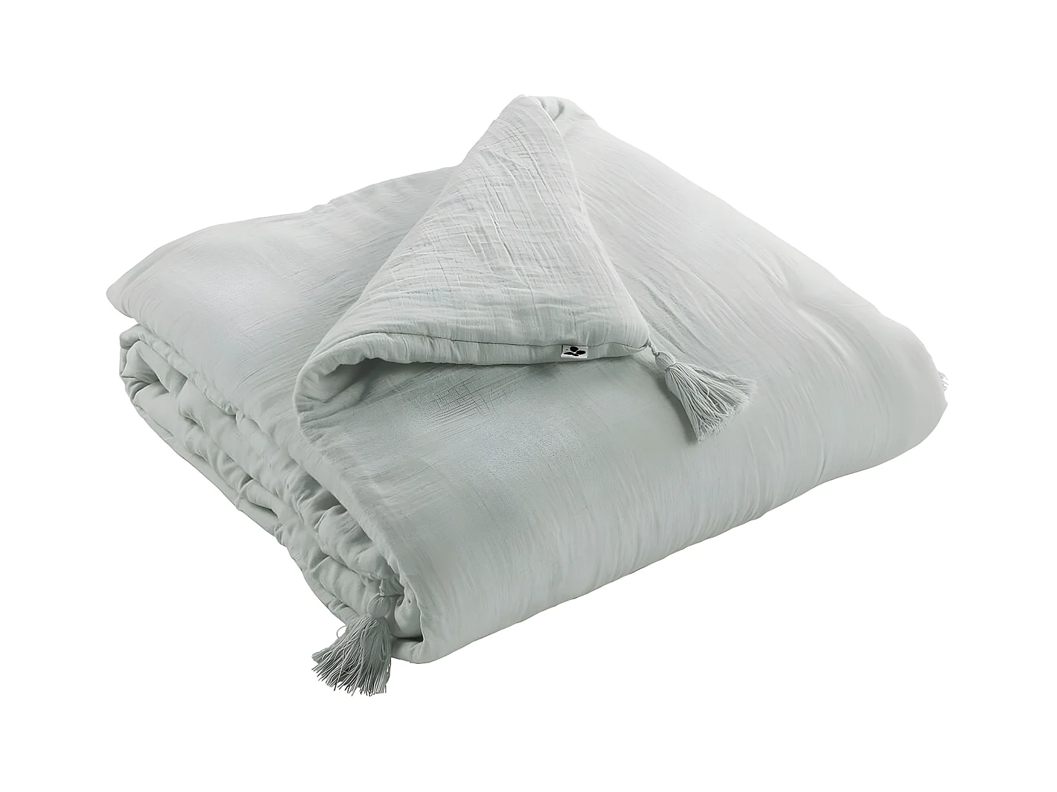 OUREA - Couvre-pied 150x150cm Capitonné Gaze de Coton Eucalyptus