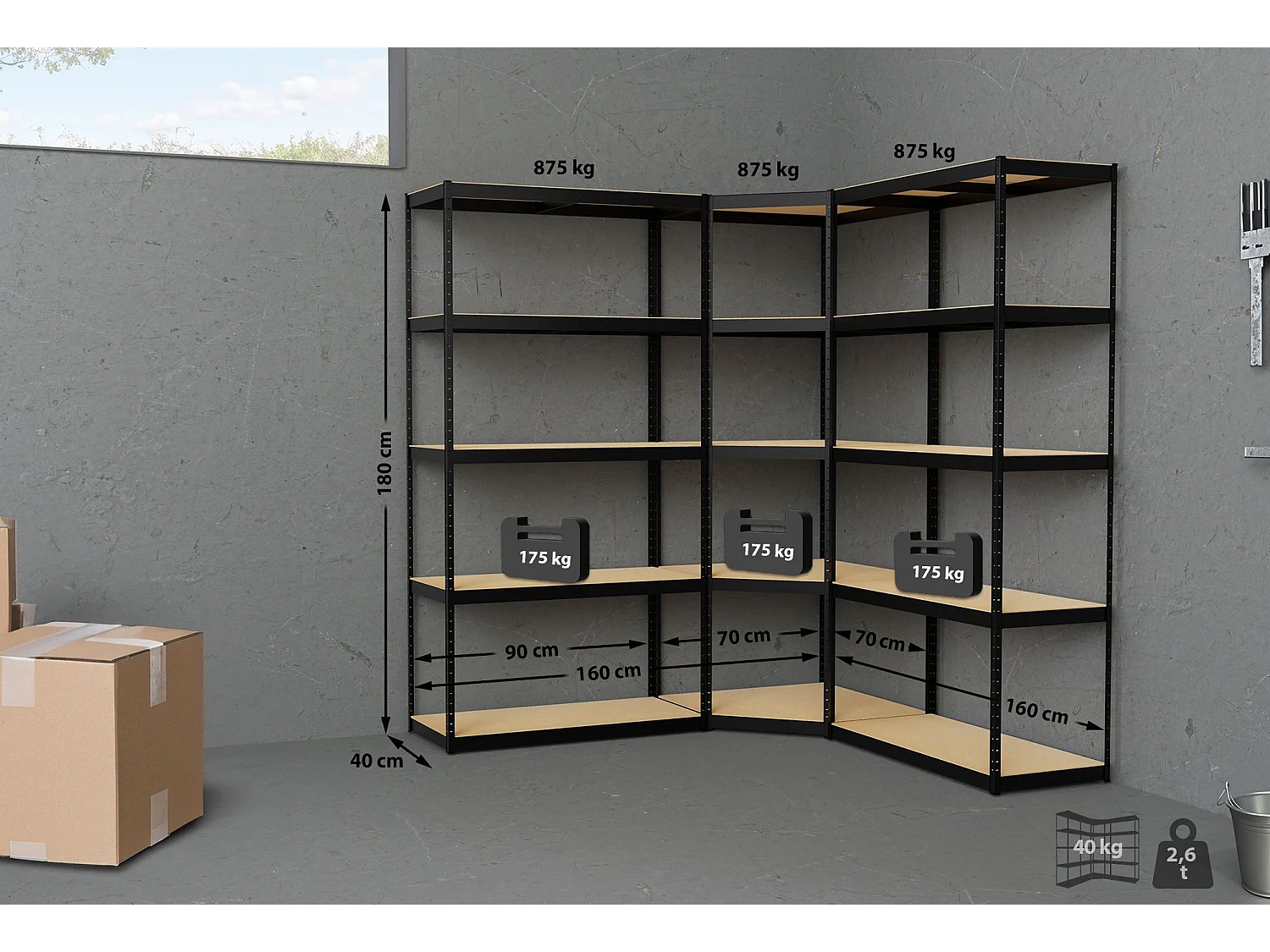 Système d'étagères 3 places