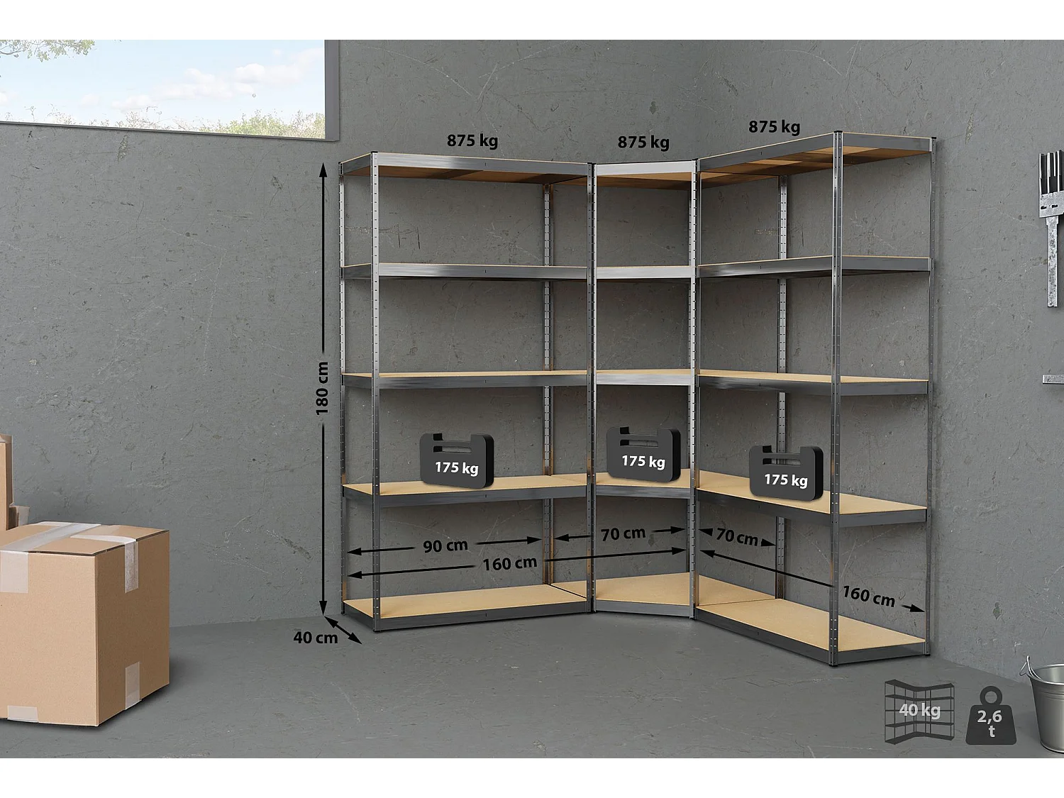 Système d'étagères 3 places