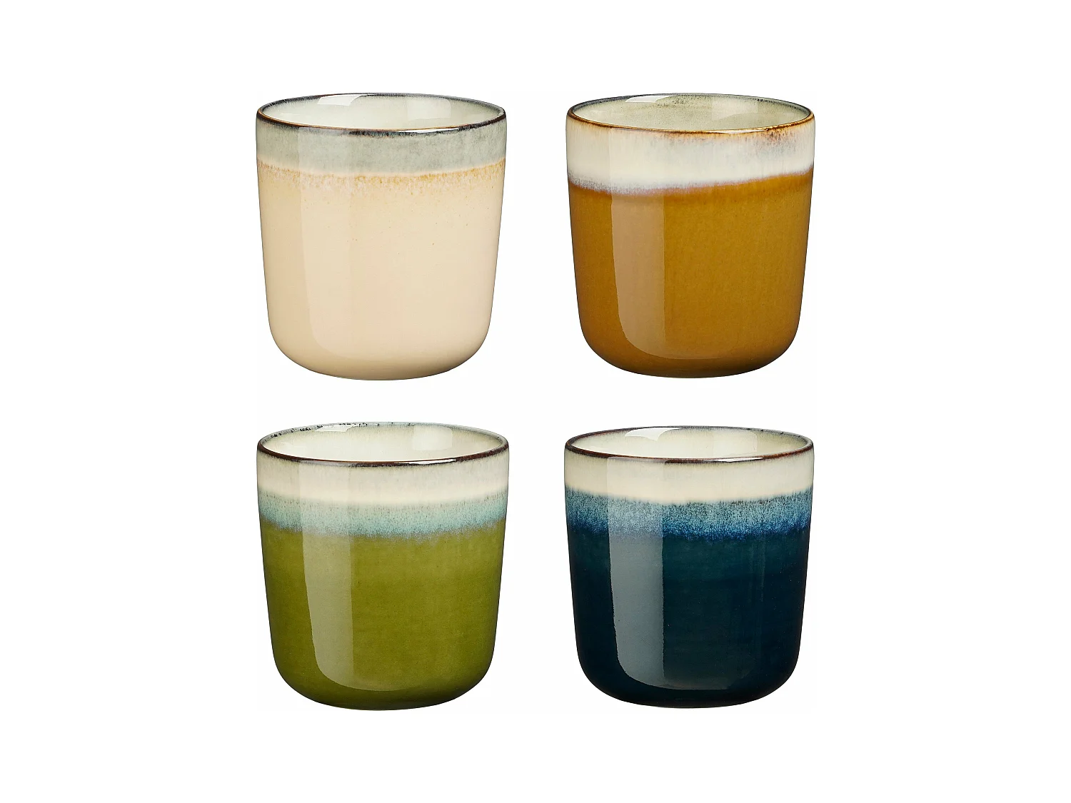 Beker van steengoed - 8 x 8 x 9 - Beige, bruin, groen, donkerblauw - TANZI