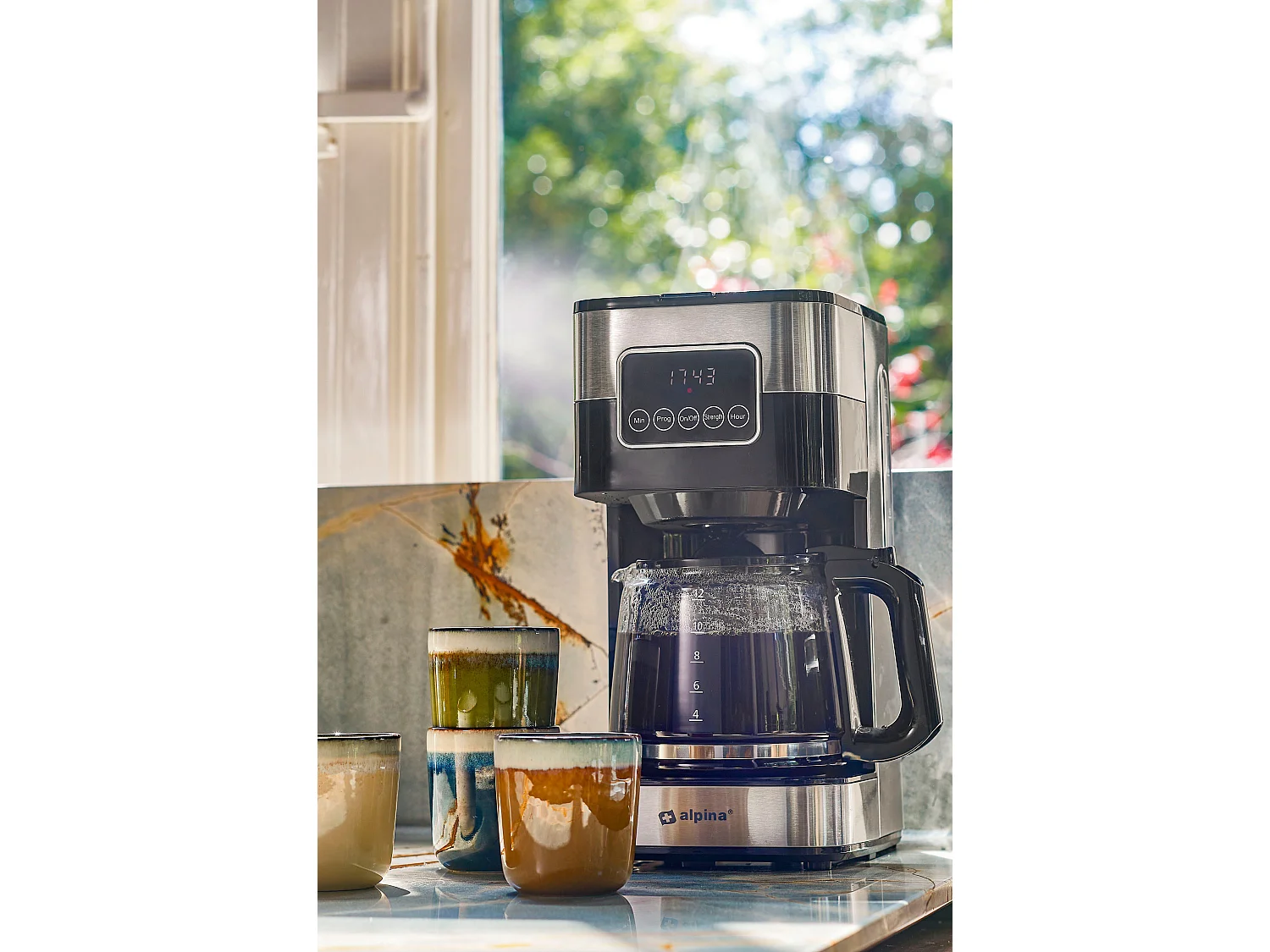 Taza de Gres - 8 x 8 x 9 - Beige, marrón, verde, azul oscuro - TANZI