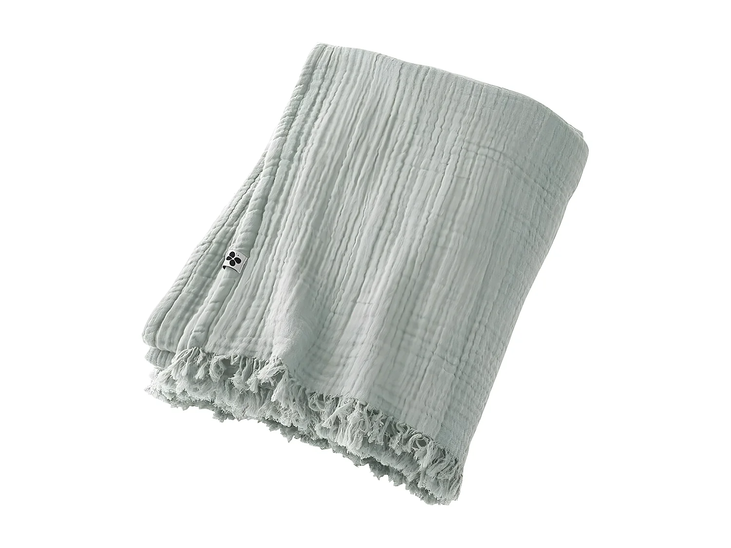 OUREA - Plaid à Franges 180x220cm 4 Epaisseurs Gaze de Coton Eucalyptus