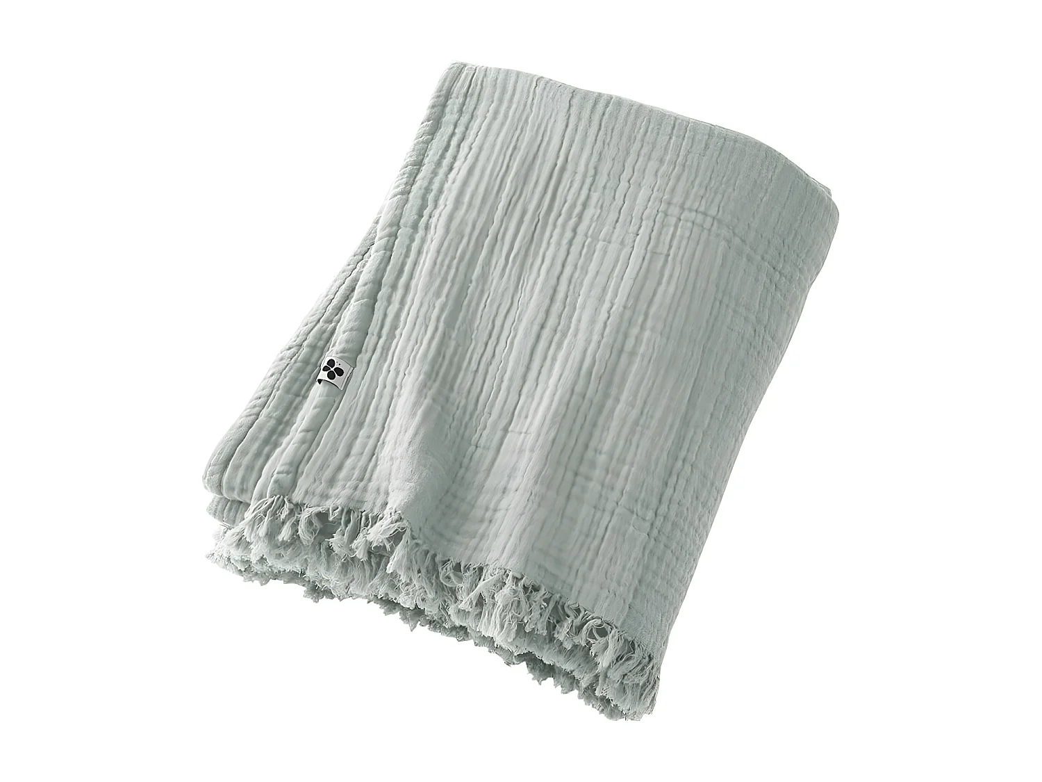 OUREA - Plaid à Franges 130x160cm 4 Epaisseurs Gaze de Coton Eucalyptus