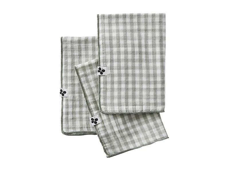 JOEL - Lot de 3 Serviettes 40x40cm Gaze de Coton Vichy Coloris Eucalyptus