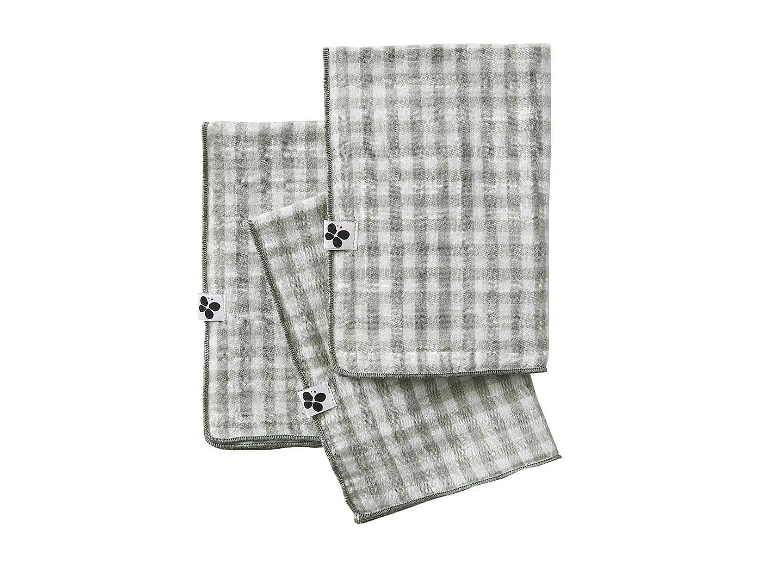 JOEL - Lot de 3 Serviettes 40x40cm Gaze de Coton Vichy Coloris Eucalyptus