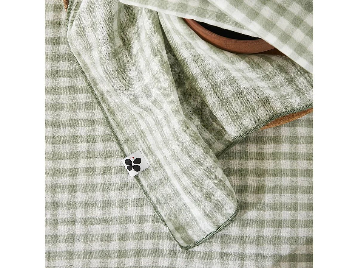 JOEL - Lot de 3 Serviettes 40x40cm Gaze de Coton Vichy Coloris Eucalyptus