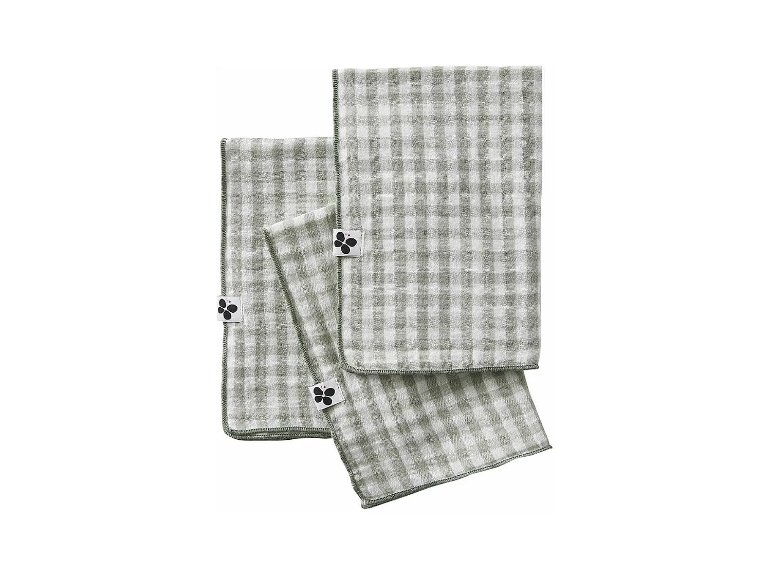 JOEL - Lot de 3 Serviettes 40x40cm Gaze de Coton Vichy Coloris Eucalyptus