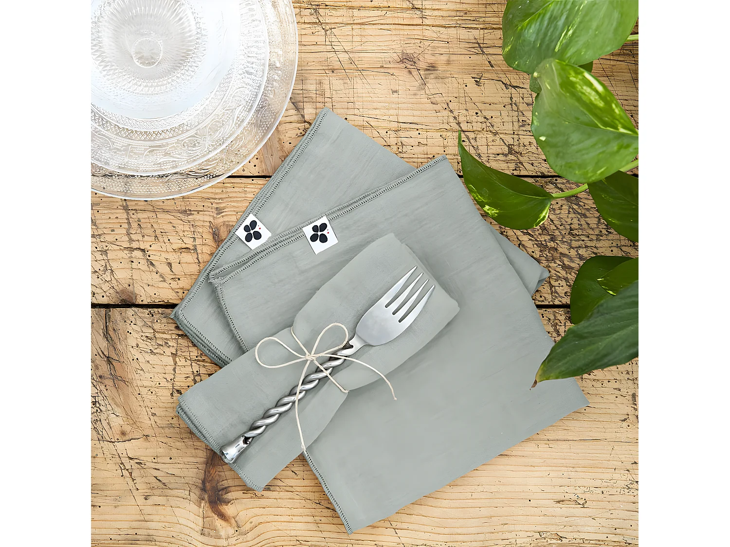 OUREA - Lot de 3 Serviettes 40x40cm Gaze de Coton Eucalyptus