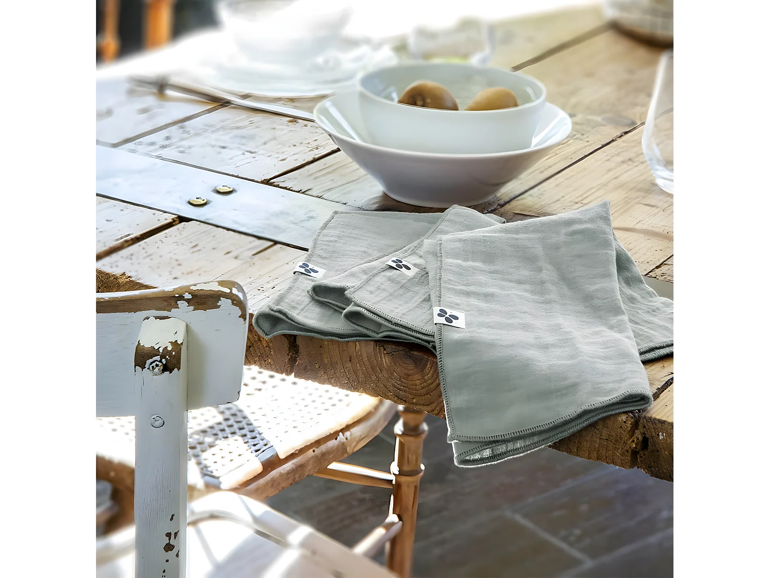 OUREA - Lot de 3 Serviettes 40x40cm Gaze de Coton Eucalyptus