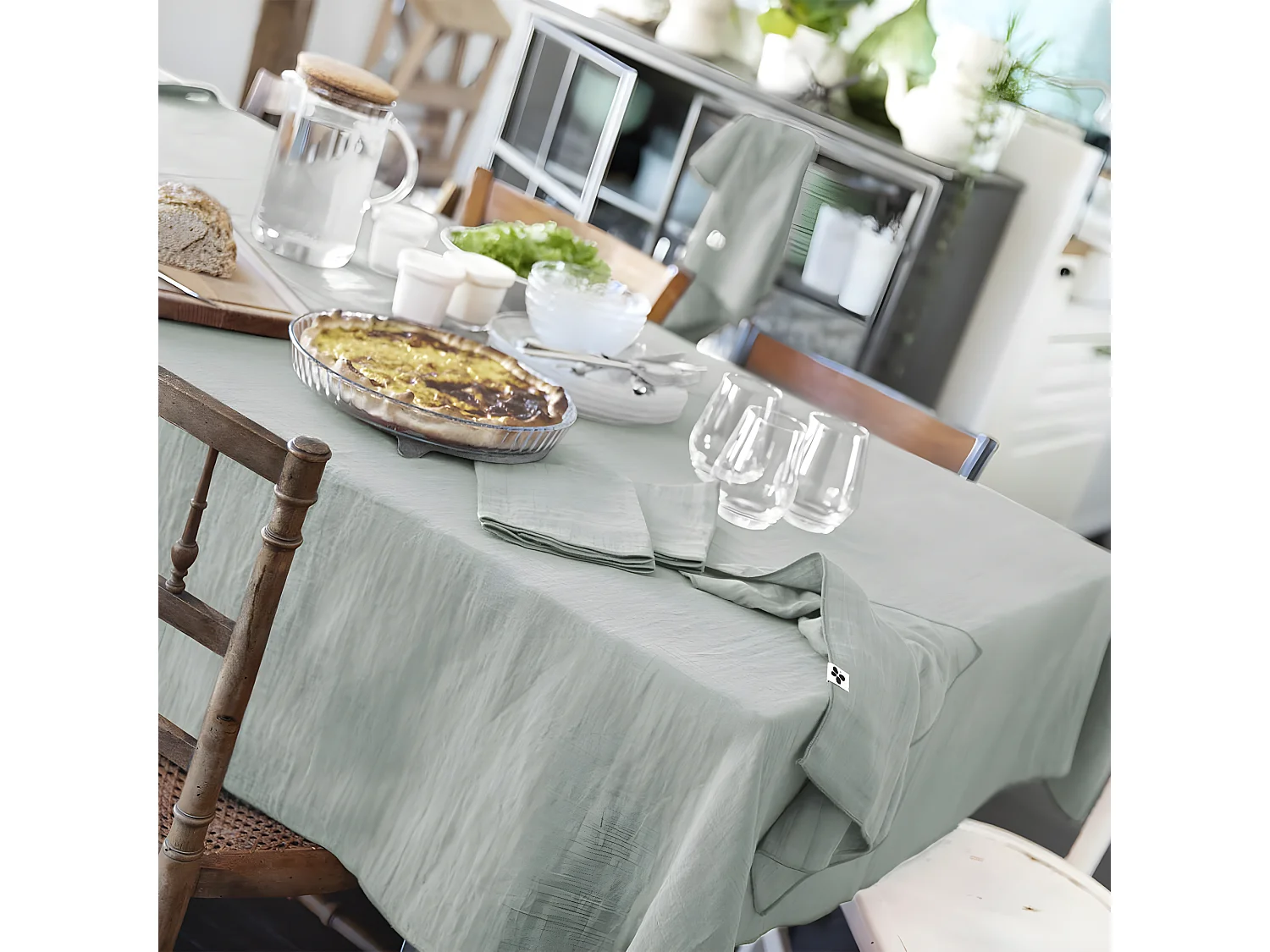 OUREA - Lot de 3 Serviettes 40x40cm Gaze de Coton Eucalyptus