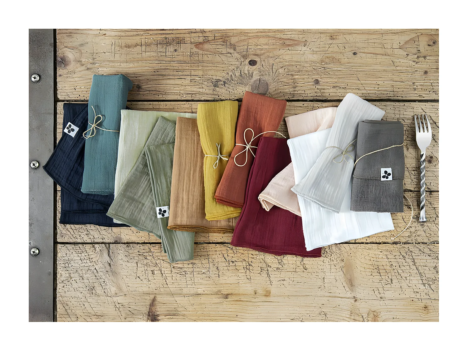 OUREA - Lot de 3 Serviettes 40x40cm Gaze de Coton Eucalyptus