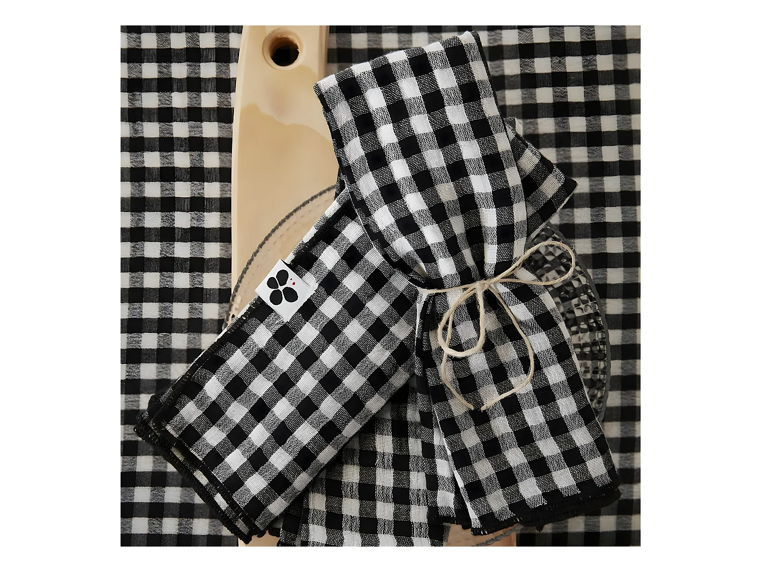 JOEL - Lot de 3 Serviettes 40x40cm Gaze de Coton Vichy Coloris Truffe