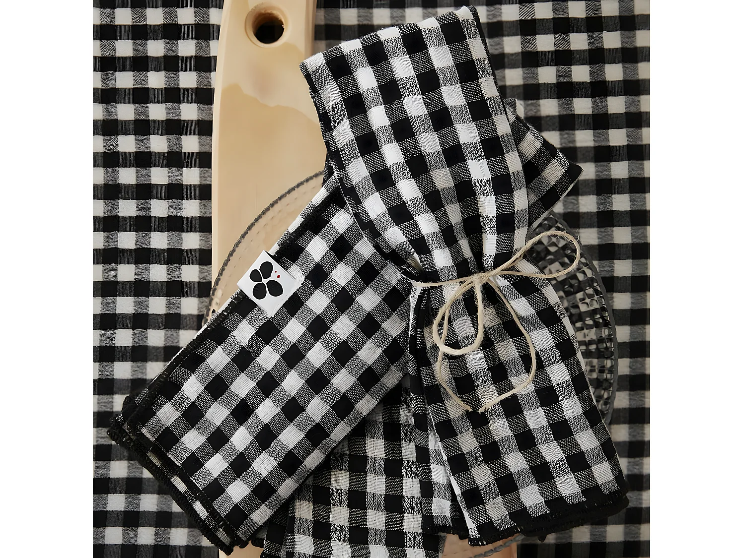 JOEL - Lot de 3 Serviettes 40x40cm Gaze de Coton Vichy Coloris Truffe