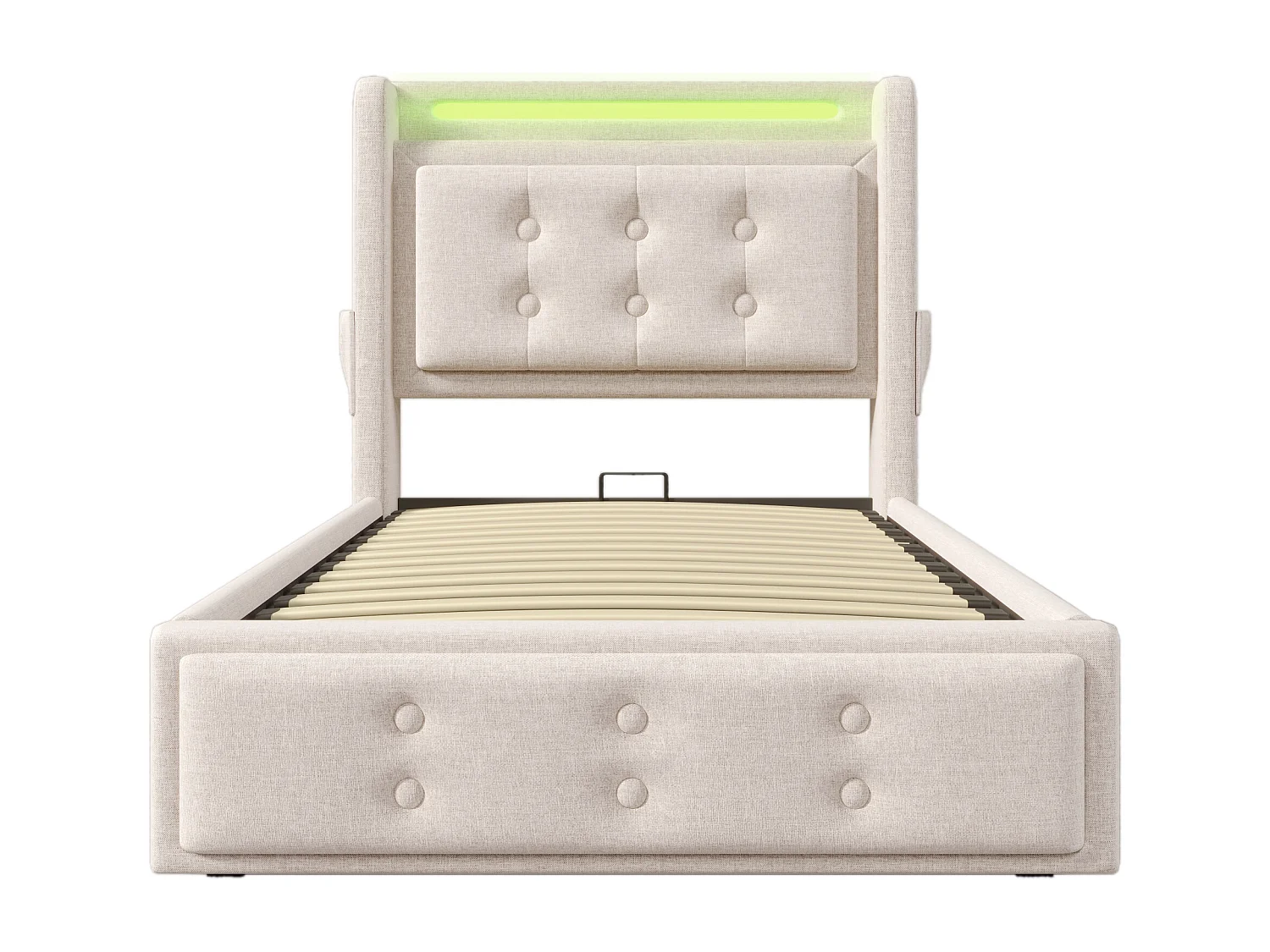 Opbergbed van 90x200cm in linnenstof - met LED en oplaadpoorten - Beige