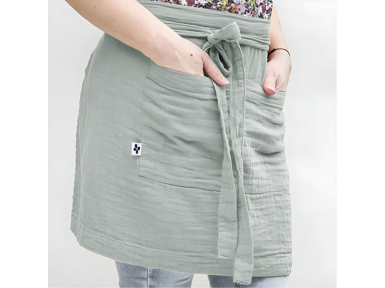 OUREA - Demi-Tablier avec Double Poche Gaze de Coton Eucalyptus