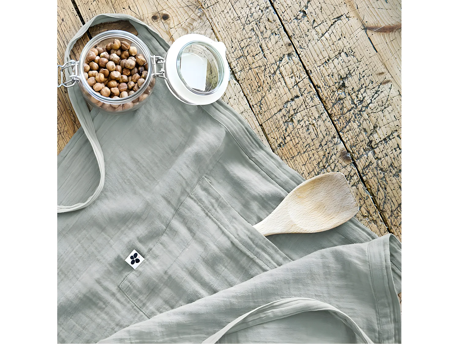 OUREA - Demi-Tablier avec Double Poche Gaze de Coton Eucalyptus