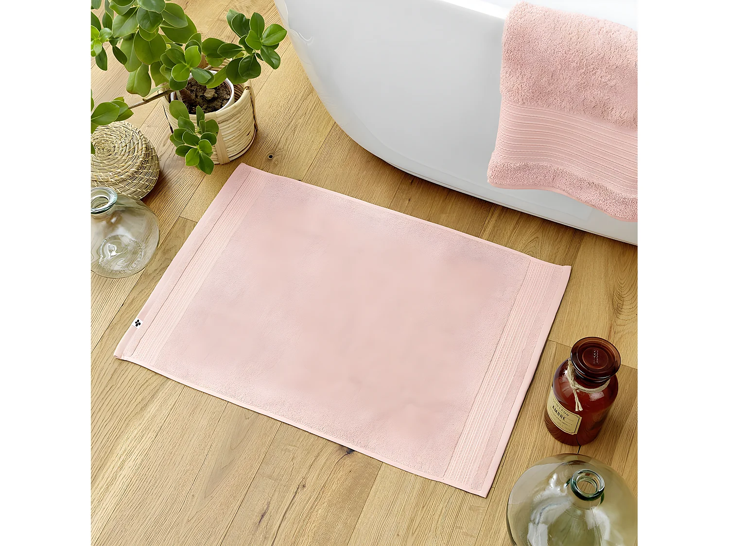 EMMA - Tapis de Bain 50x70cm en Coton Bio Coloris Rose Poudré