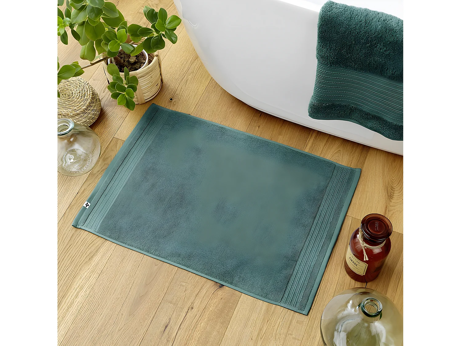 EMMA - Tapis de Bain 50x70cm en Coton Bio Coloris Emeraude