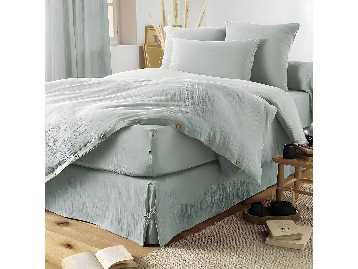 OUREA - Housse de Couette 200x200cm Gaze de Coton Eucalyptus