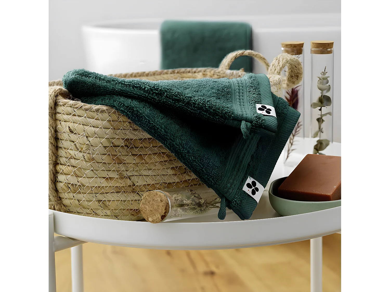 EMMA - Lot de 2 Gants 15x21cm en Coton Bio Coloris Emeraude