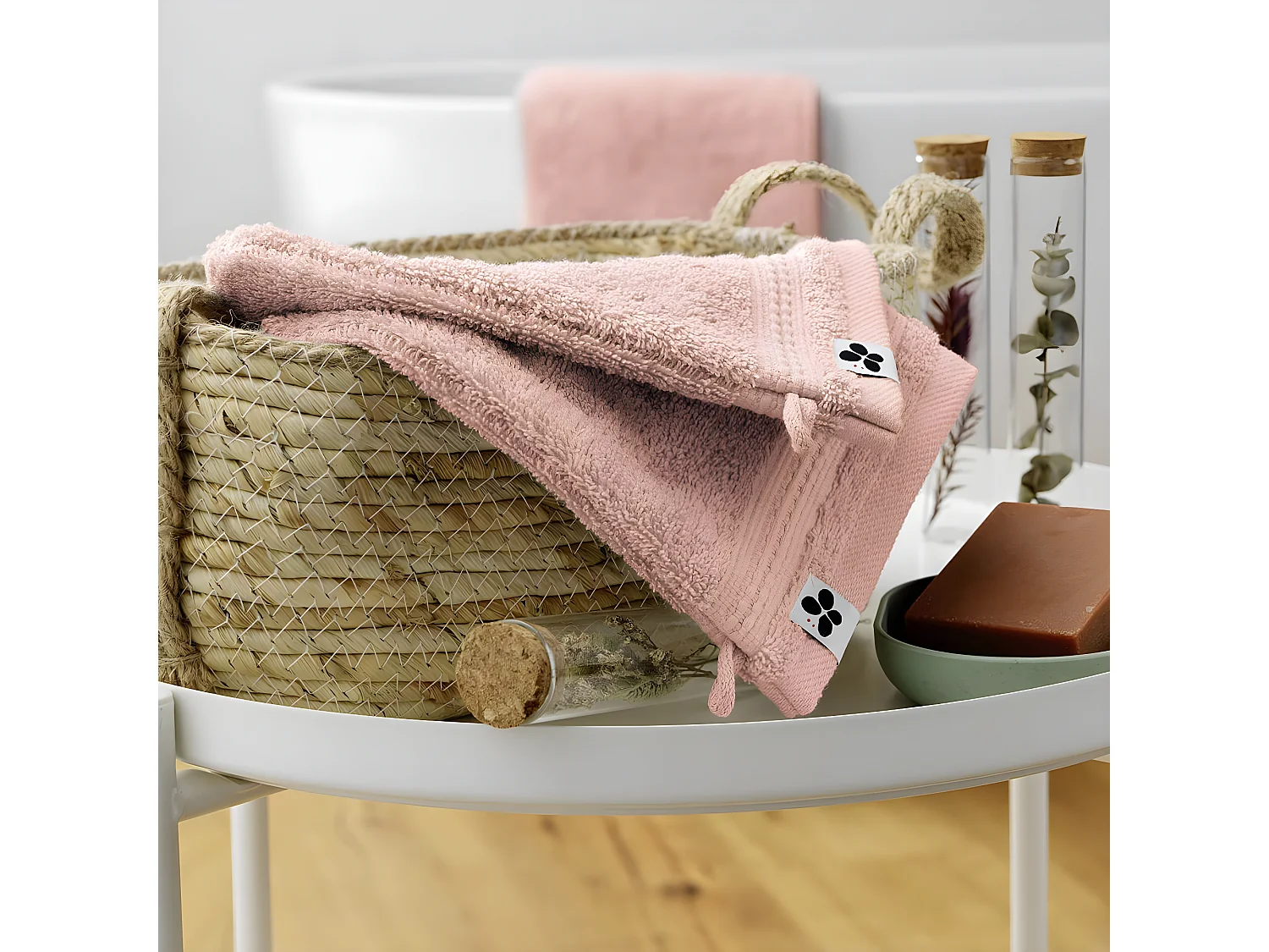 EMMA - Lot de 2 Gants 15x21cm en Coton Bio Coloris Rose Poudré