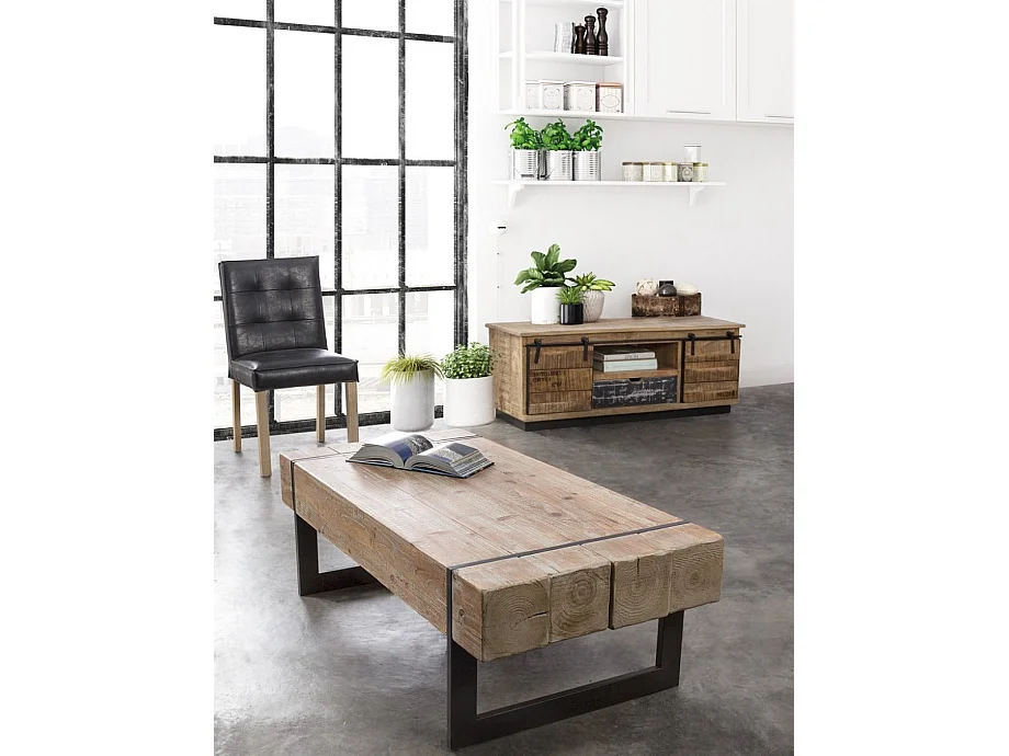 COURCHEVEL - Table Basse Bois Naturel avec Piètement Acier