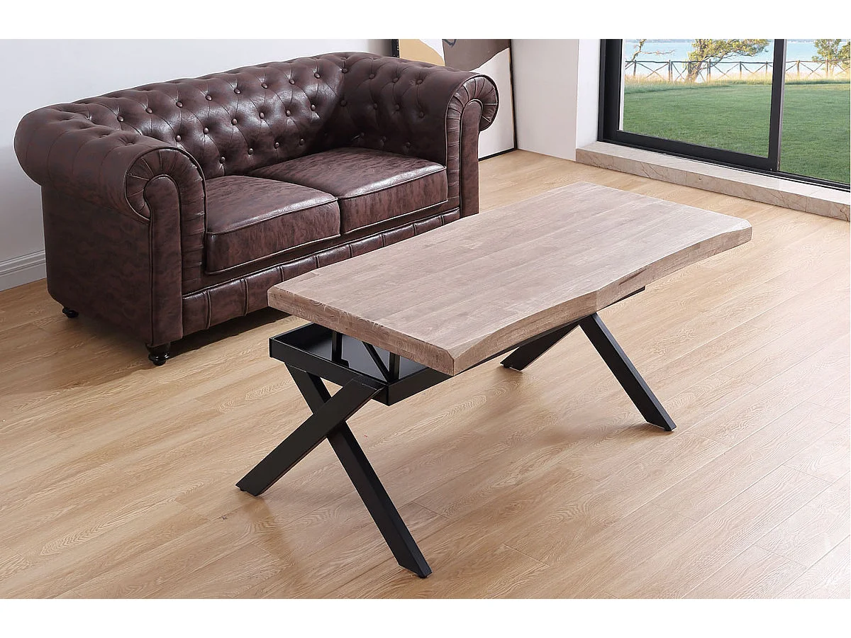 KAMILA - Table basse rehaussable en bois de chêne et acier noir