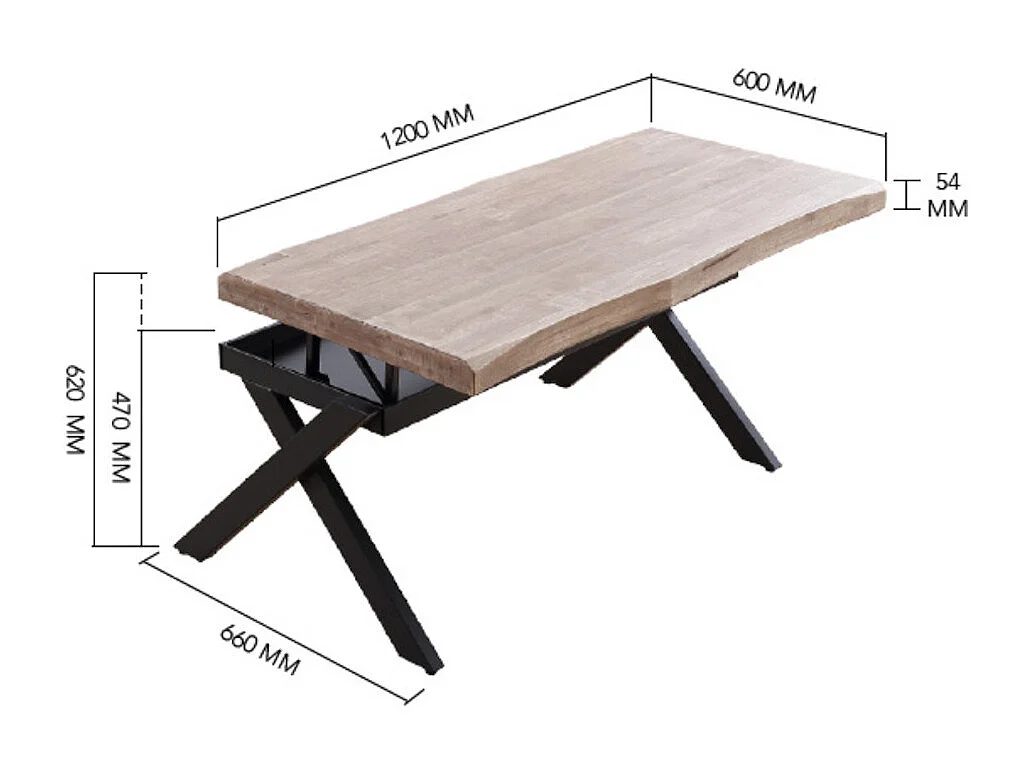 KAMILA - Table basse rehaussable en bois de chêne et acier noir
