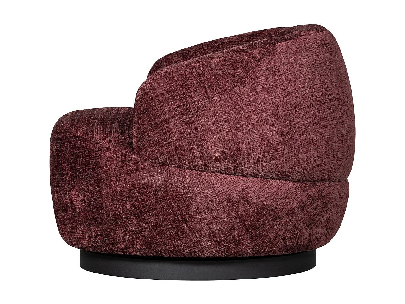WOOLLY - Fauteuil en tissu chenille lie de vin pivotant