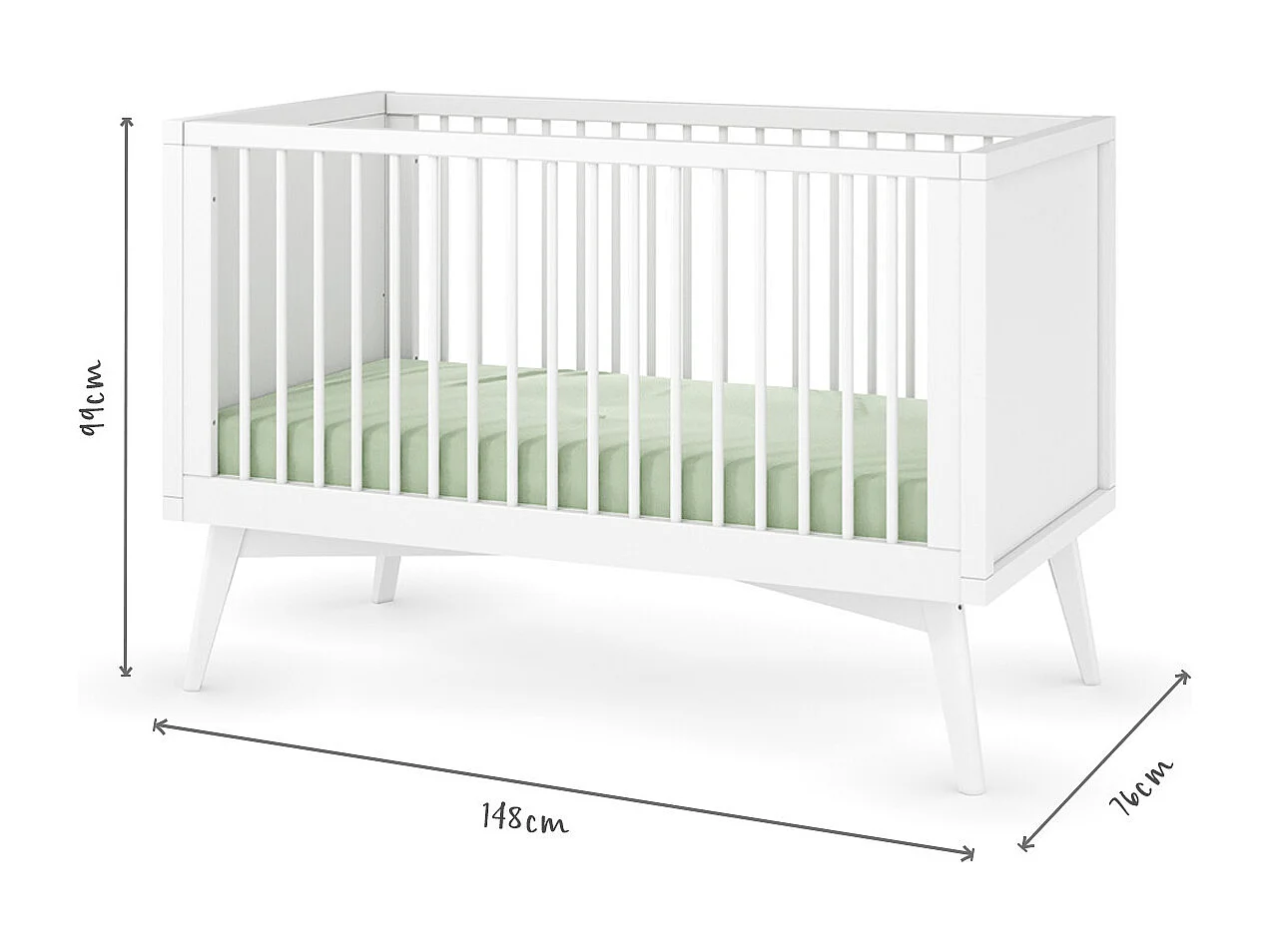 Pack lit bébé évolutif Montessori avec matelas 70x140 cm bois massif blanc MARLEY