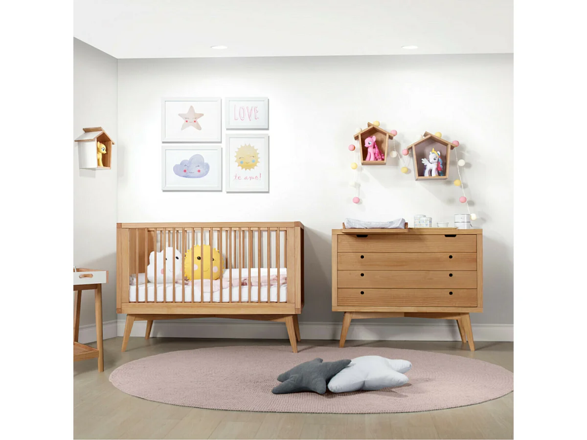 Pack lit bébé évolutif Montessori avec matelas 70x140 cm bois massif bois MARLEY