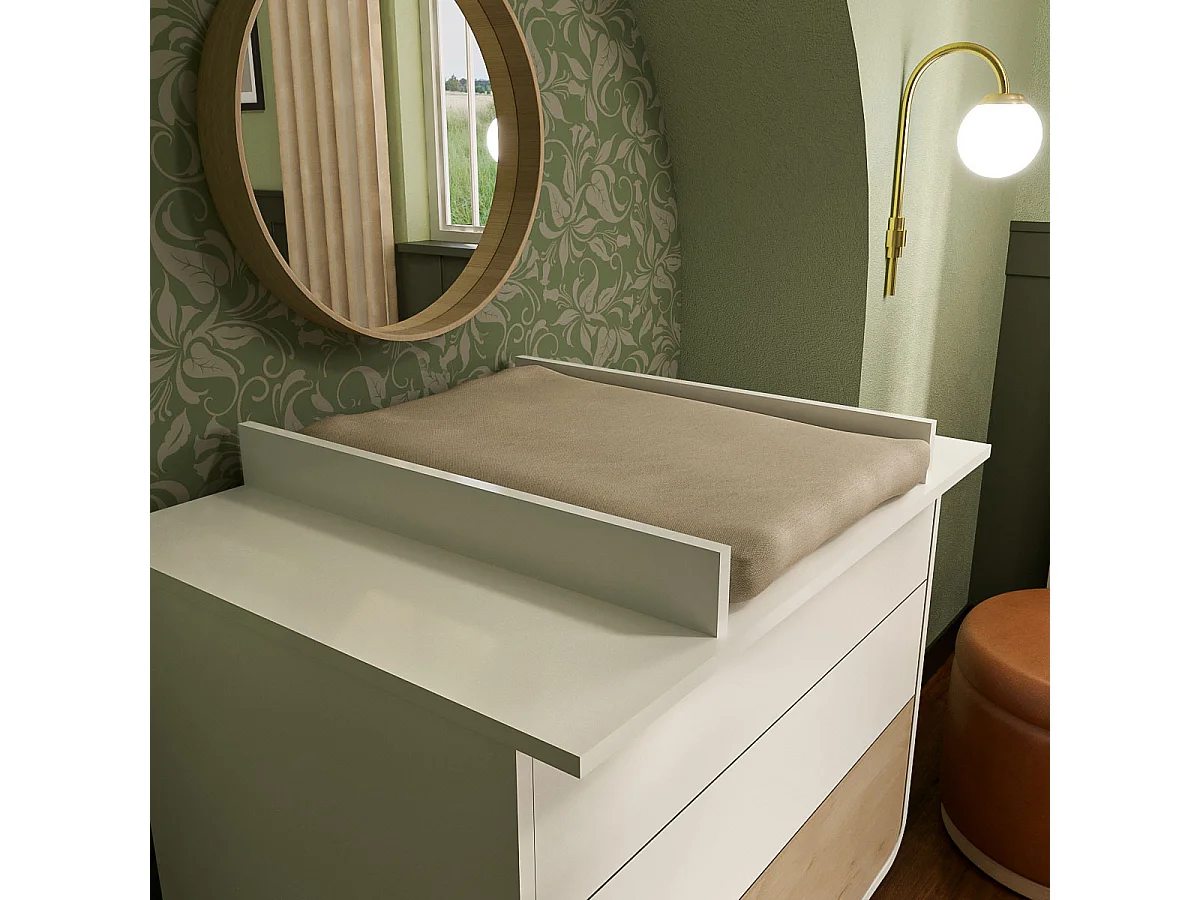 Commode à langer 3 tiroirs  panneaux de fibres blanc et bois SASHA